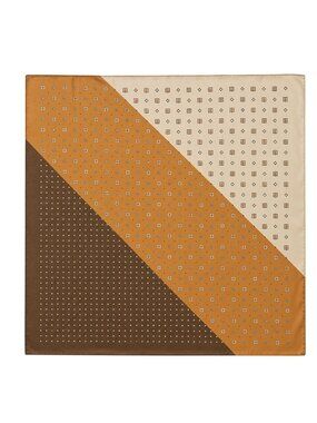 Western Scarf 26x26 Tan Cream Brown Satin Square Color Block Cowgirl Bandana